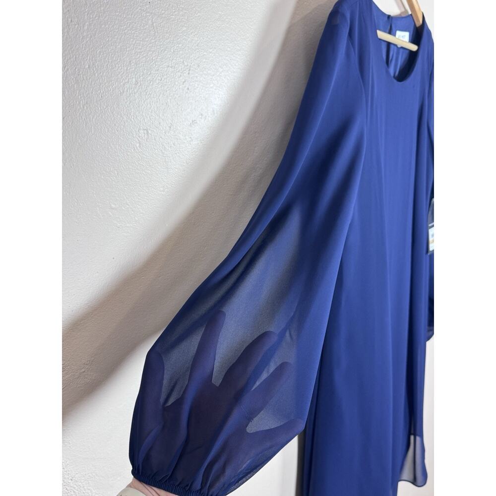 NWT Nine West Sheath Dress Sheer Sleeve Navy Boat Neck Formal Size 12 MSRP $79 - Picture 4 of 12